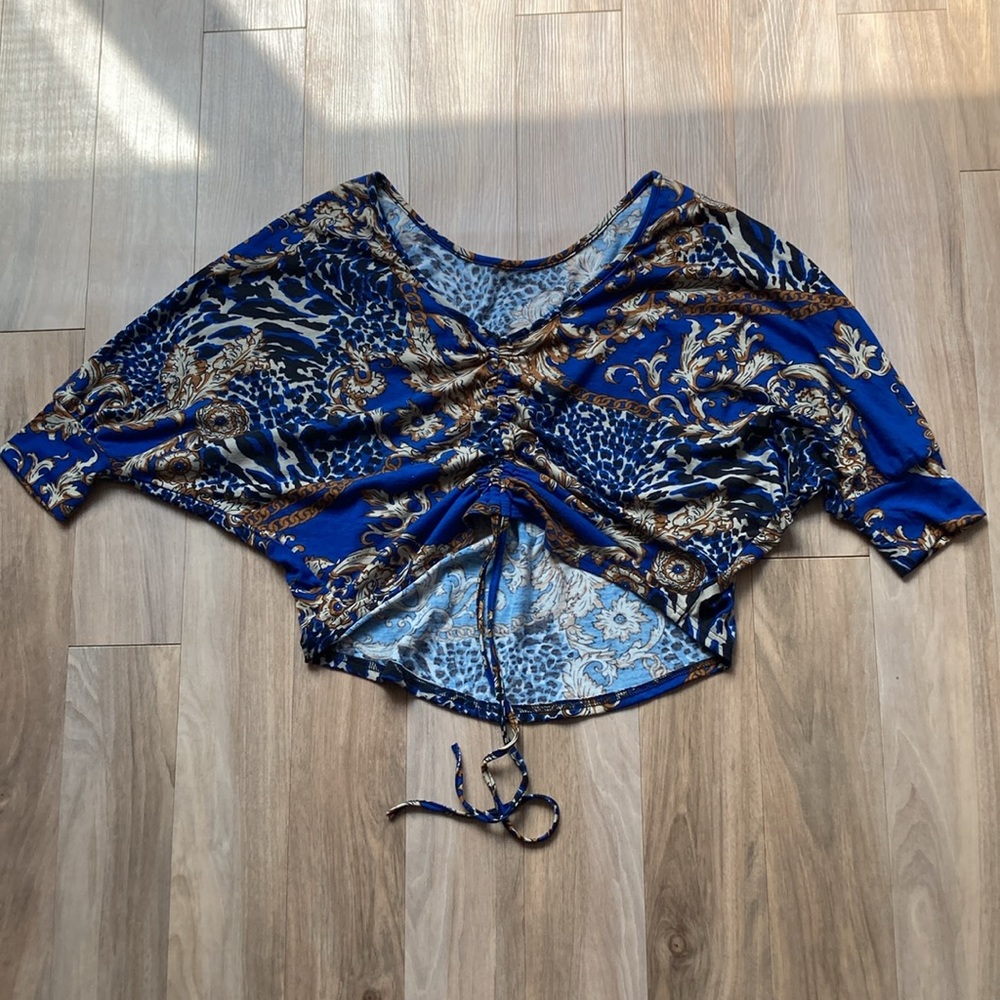 Floral print top boho w stretch adjustable length w/ cinch casual  M jrs - Picture 4 of 14